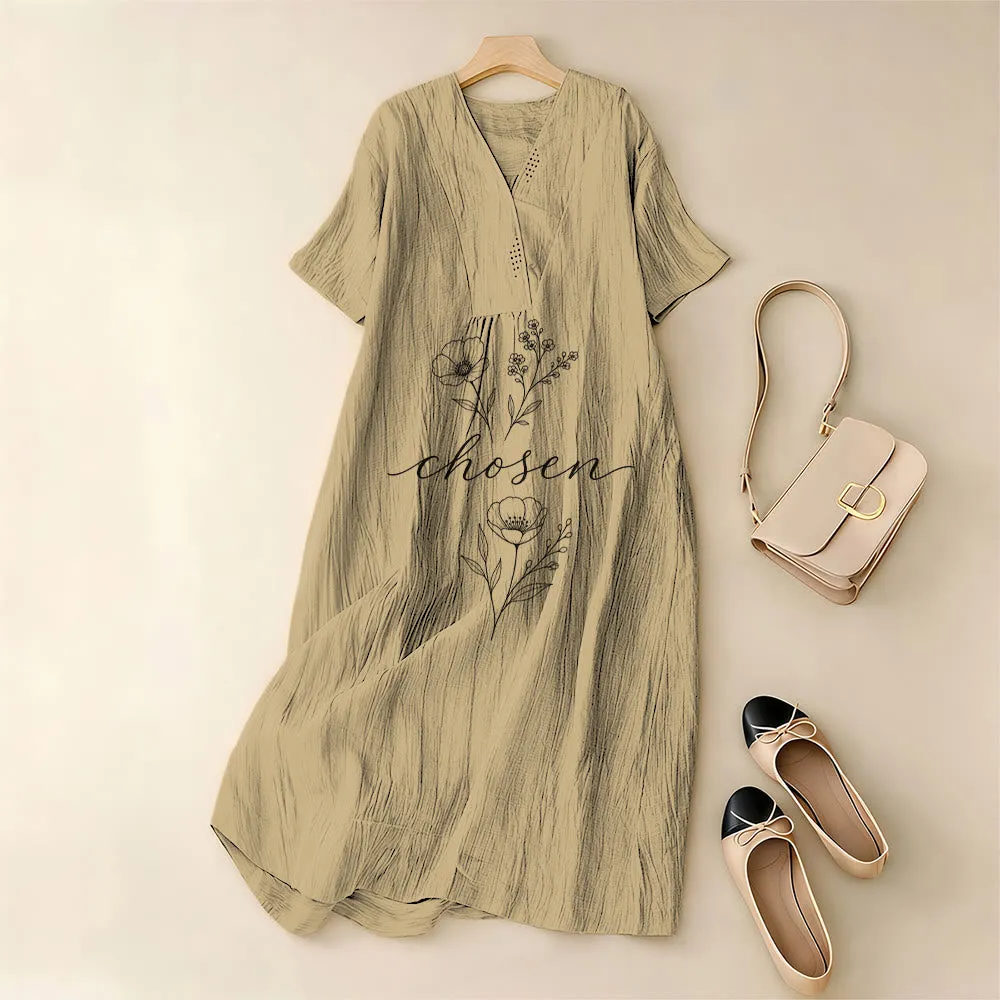 Christianartworkshop Inspirational Chosen Floral Accent V-Neck Short Sleeve Midi Dress sold by Christian Art Workshop product image thumbnail 2