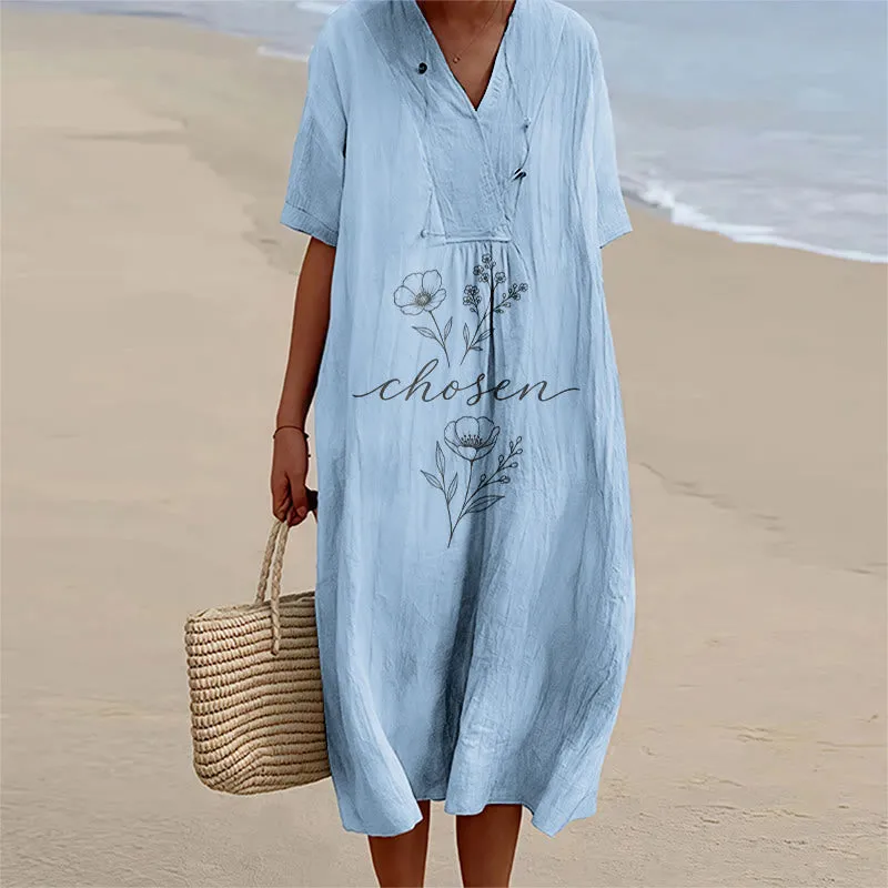 Christianartworkshop Inspirational Chosen Floral Accent V-Neck Short Sleeve Midi Dress sold by Christian Art Workshop product image thumbnail 3
