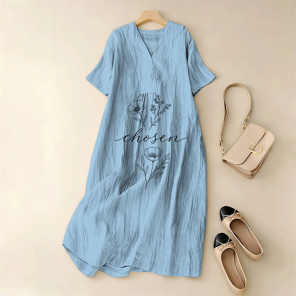 Christianartworkshop Inspirational Chosen Floral Accent V-Neck Short Sleeve Midi Dress sold by Christian Art Workshop product image thumbnail 4
