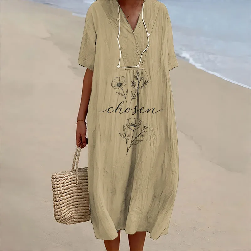 Christianartworkshop Inspirational Chosen Floral Accent V-Neck Short Sleeve Midi Dress sold by Christian Art Workshop