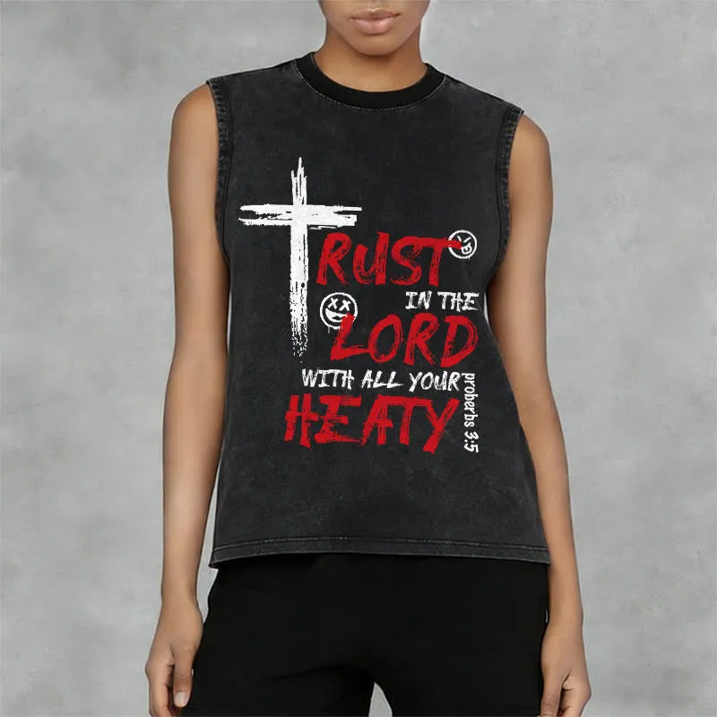 Christianartworkshop Trust In The Lord With All Your Heart Proverbs 3:5 Cross Print Vintage Washed Tank Top sold by Christian Art Workshop product image thumbnail 3