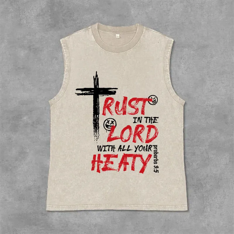 Christianartworkshop Trust In The Lord With All Your Heart Proverbs 3:5 Cross Print Vintage Washed Tank Top sold by Christian Art Workshop product image thumbnail 4