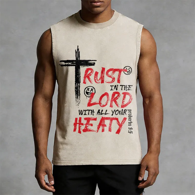 Christianartworkshop Trust In The Lord With All Your Heart Proverbs 3:5 Cross Print Vintage Washed Tank Top sold by Christian Art Workshop product image thumbnail 5