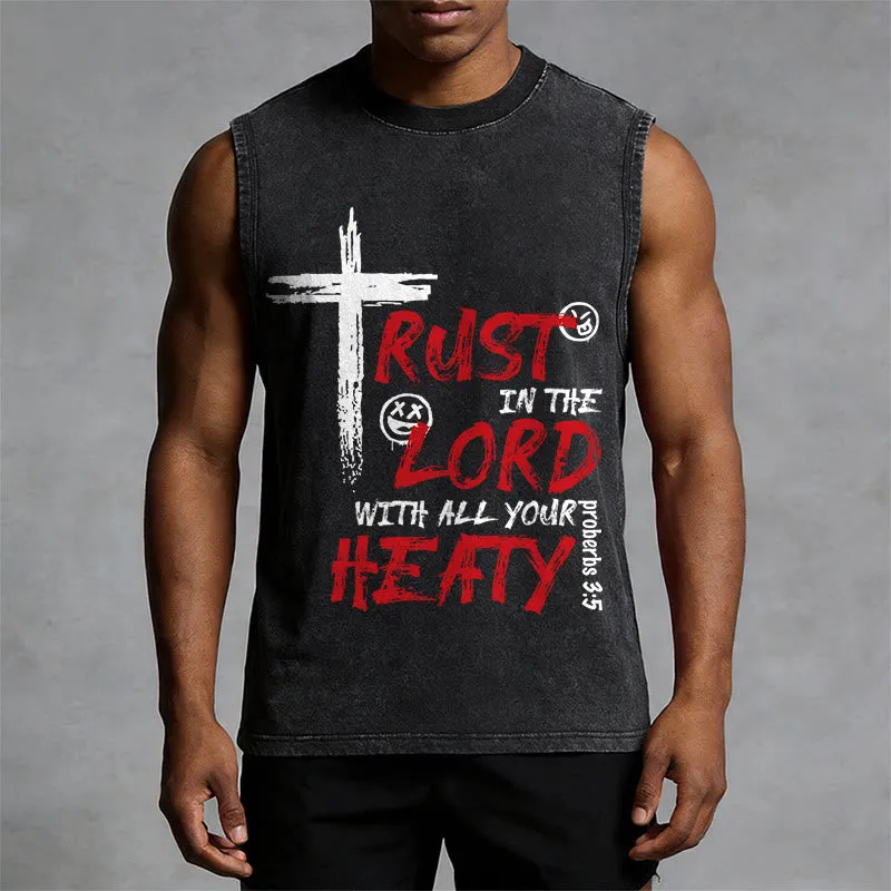 Christianartworkshop Trust In The Lord With All Your Heart Proverbs 3:5 Cross Print Vintage Washed Tank Top sold by Christian Art Workshop product image thumbnail 2