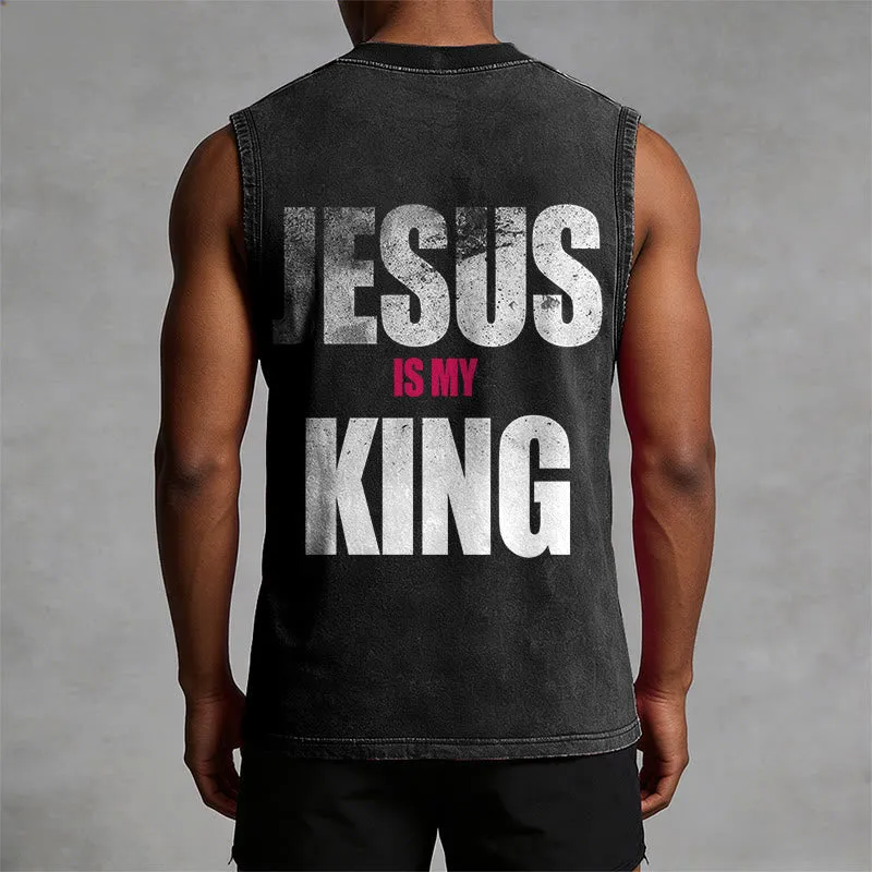 Christianartworkshop Jesus Is My King Bold Gradient Print Vintage Washed Tank Top sold by Christian Art Workshop product image thumbnail 5