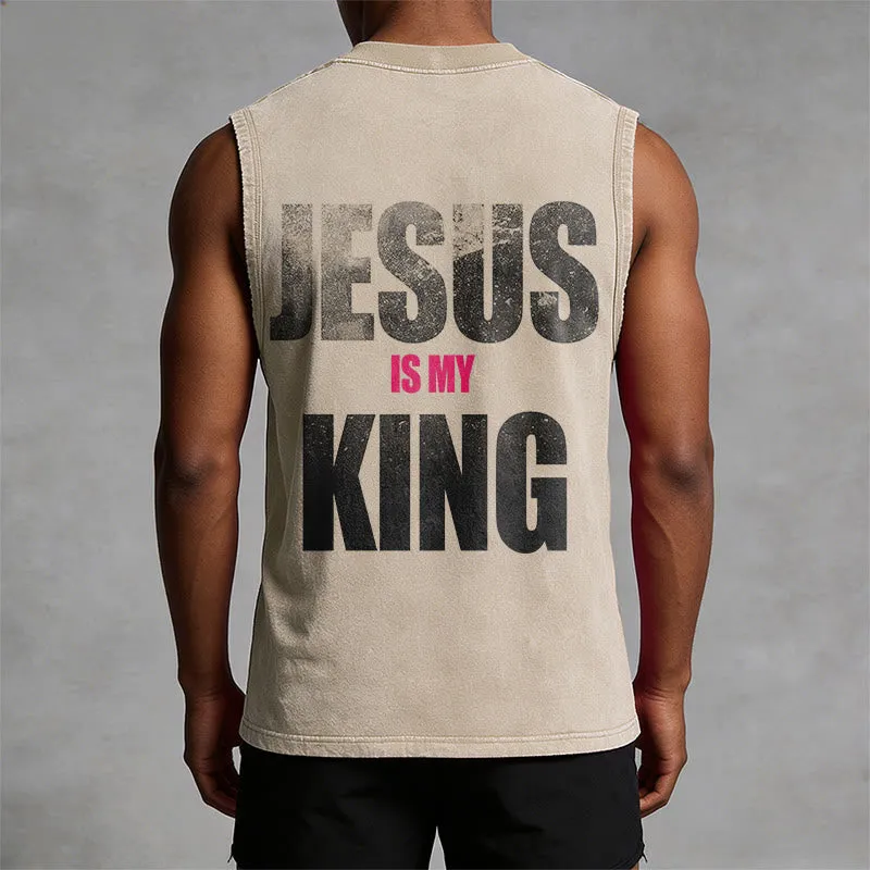 Christianartworkshop Jesus Is My King Bold Gradient Print Vintage Washed Tank Top sold by Christian Art Workshop product image thumbnail 2