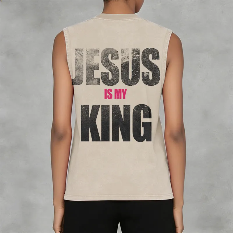 Christianartworkshop Jesus Is My King Bold Gradient Print Vintage Washed Tank Top sold by Christian Art Workshop product image thumbnail 3