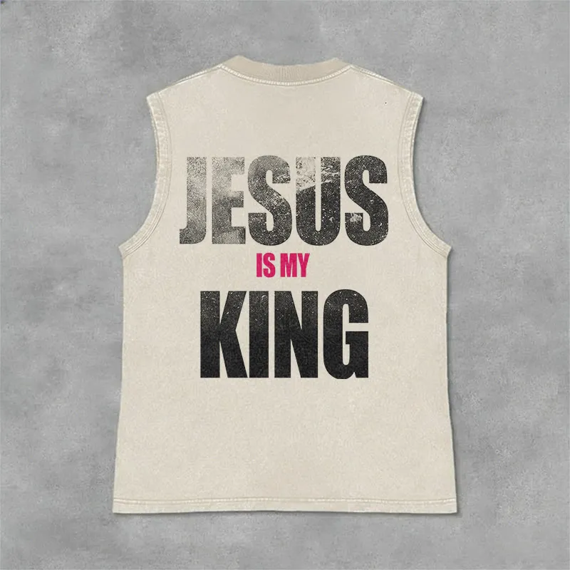 Christianartworkshop Jesus Is My King Bold Gradient Print Vintage Washed Tank Top sold by Christian Art Workshop
