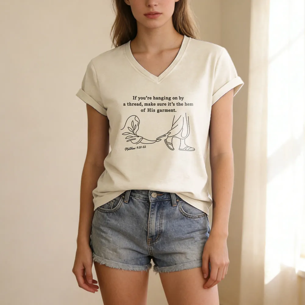 Christianartworkshop Hem of His Garment Matthew 9:20-22 Print Casual V-neck T-shirt sold by Christian Art Workshop product image thumbnail 4