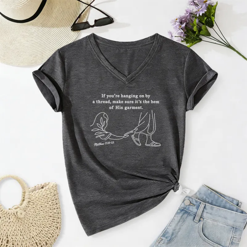 Christianartworkshop Hem of His Garment Matthew 9:20-22 Print Casual V-neck T-shirt made by Christian Art Workshop