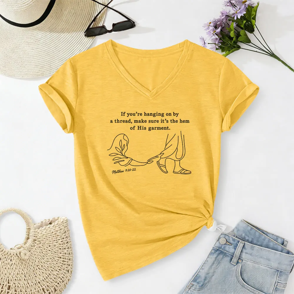 Christianartworkshop Hem of His Garment Matthew 9:20-22 Print Casual V-neck T-shirt sold by Christian Art Workshop product image thumbnail 5