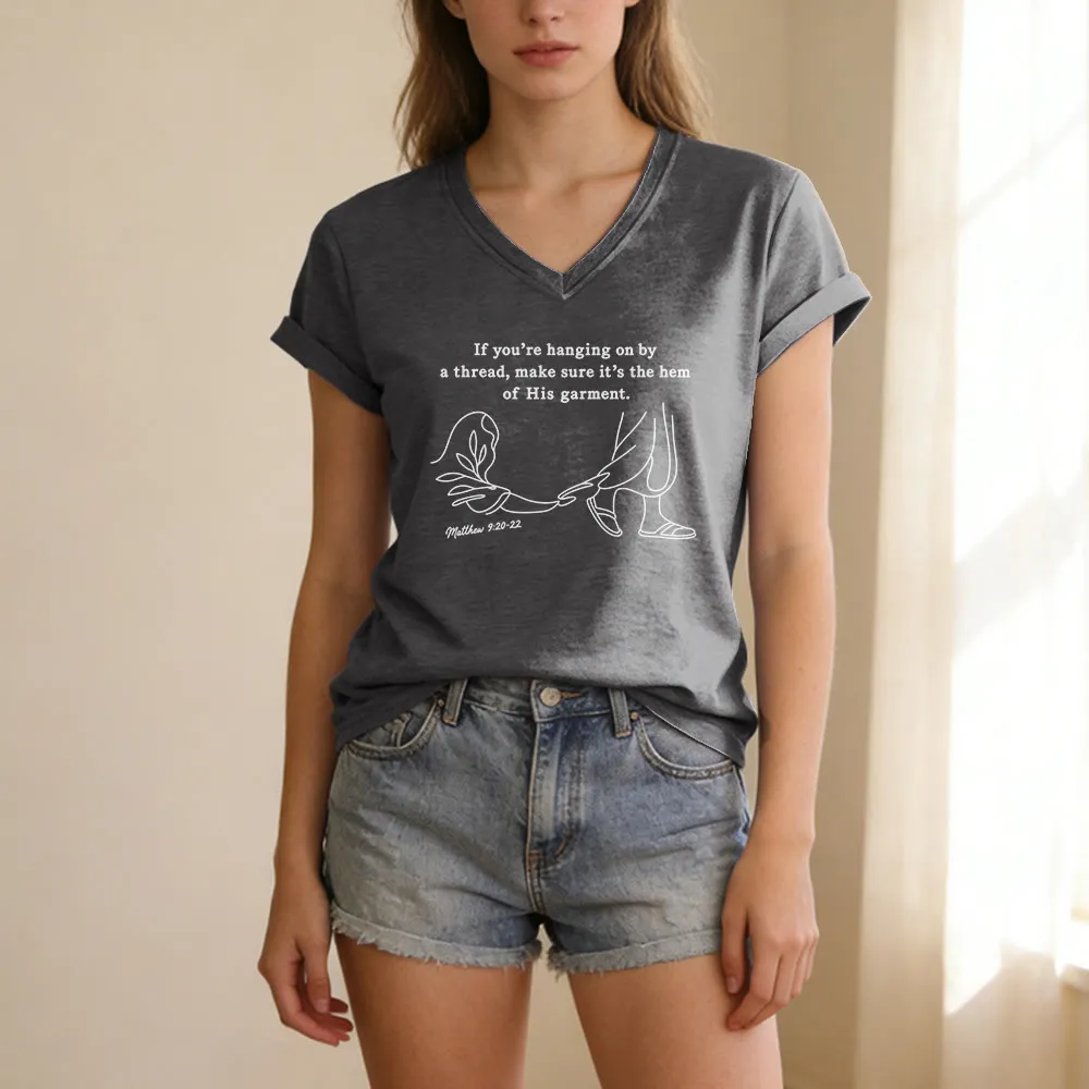 Christianartworkshop Hem of His Garment Matthew 9:20-22 Print Casual V-neck T-shirt sold by Christian Art Workshop product image thumbnail 2