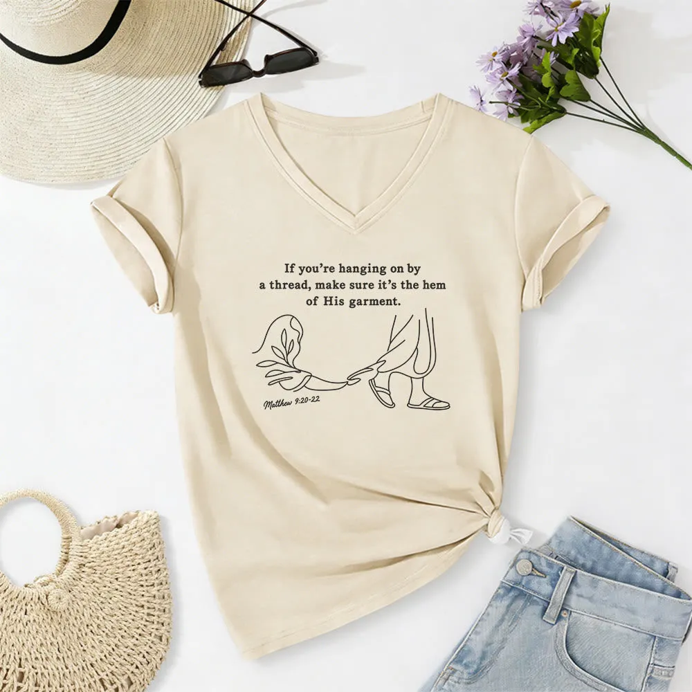 Christianartworkshop Hem of His Garment Matthew 9:20-22 Print Casual V-neck T-shirt sold by Christian Art Workshop product image thumbnail 3