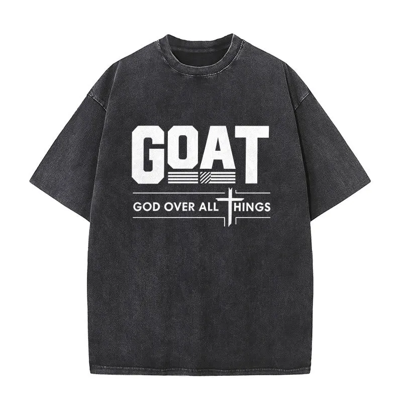 Christianartworkshop GOAT God Over All Things Faith Statement Washed Unisex T-Shirt made by Christian Art Workshop