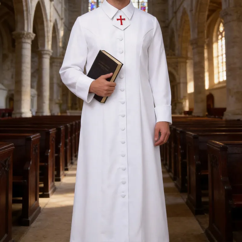 Christianartworkshop Women's Pastor Robe With Collar Cross Motif And Feminine Silhouette Women's Clergy Robe made by Christian Art Workshop