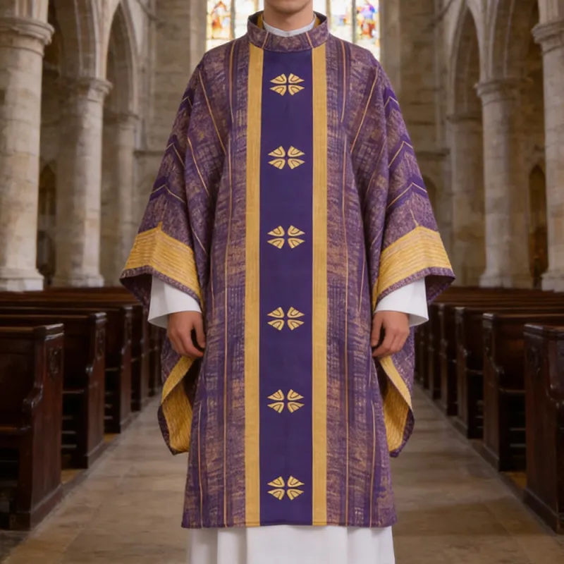 Christianartworkshop Traditional Clergy Chasuble With Central Panel And Floral Motifs Chasuble made by Christian Art Workshop