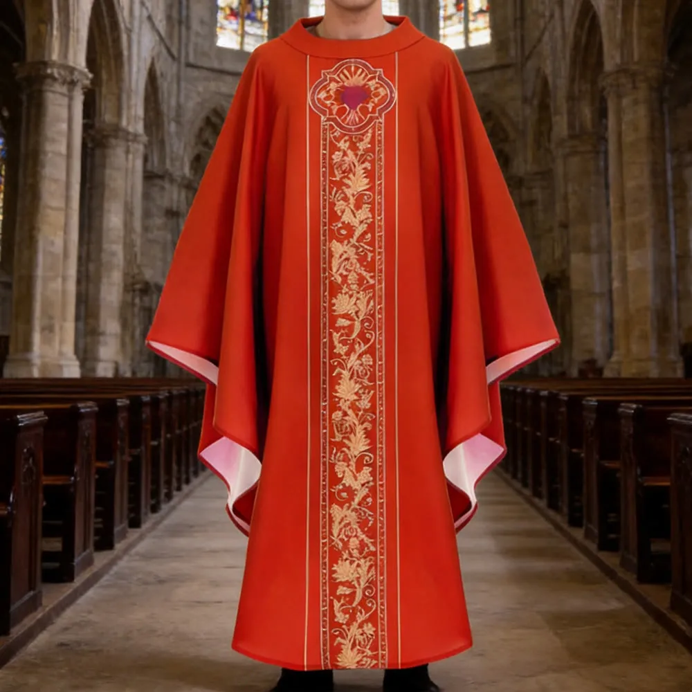 Christianartworkshop Chasuble With Sacred Heart Crest And Floral Vine Graphic Chasuble sold by Christian Art Workshop product image thumbnail 4