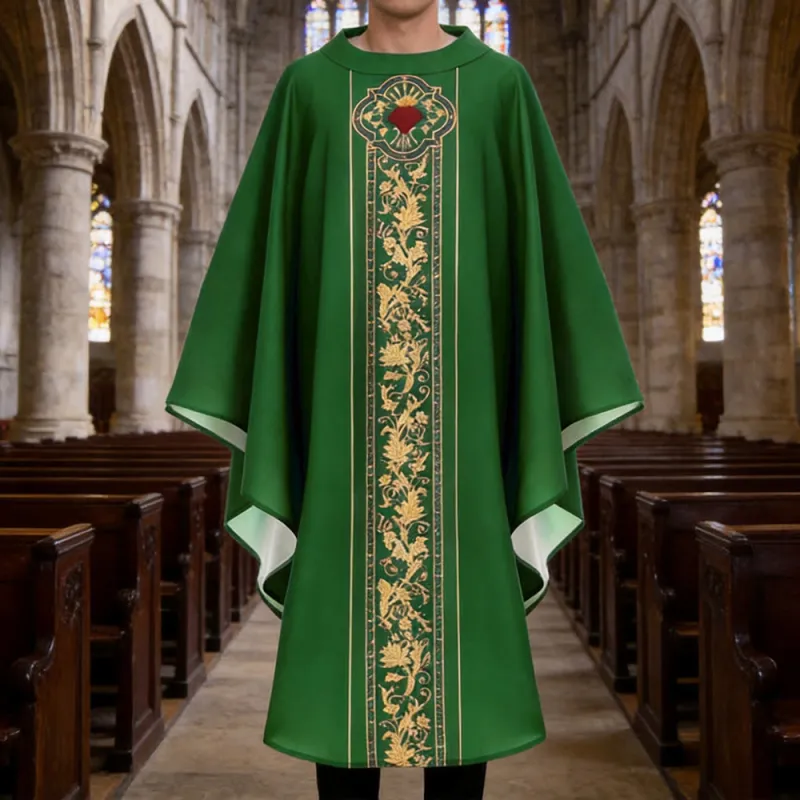 Christianartworkshop Chasuble With Sacred Heart Crest And Floral Vine Graphic Chasuble made by Christian Art Workshop
