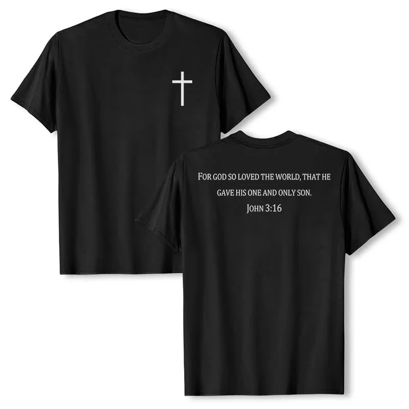 Christianartworkshop John 3:16 For God So Loved The World Front Chest Cross Back Scripture Premium Short Sleeve T-Shirt made by Christian Art Workshop