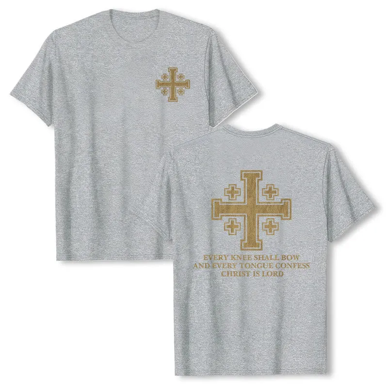 Christianartworkshop Vintage Distressed Jerusalem Cross Dual Side Scripture Faith Premium Short Sleeve T-Shirt sold by Christian Art Workshop product image thumbnail 4