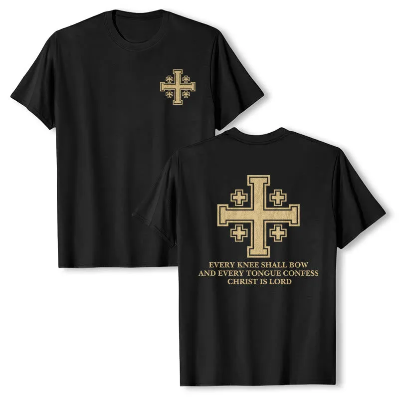 Christianartworkshop Vintage Distressed Jerusalem Cross Dual Side Scripture Faith Premium Short Sleeve T-Shirt made by Christian Art Workshop