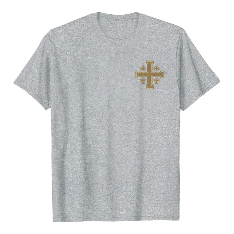 Christianartworkshop Vintage Distressed Jerusalem Cross Dual Side Scripture Faith Premium Short Sleeve T-Shirt sold by Christian Art Workshop product image thumbnail 5