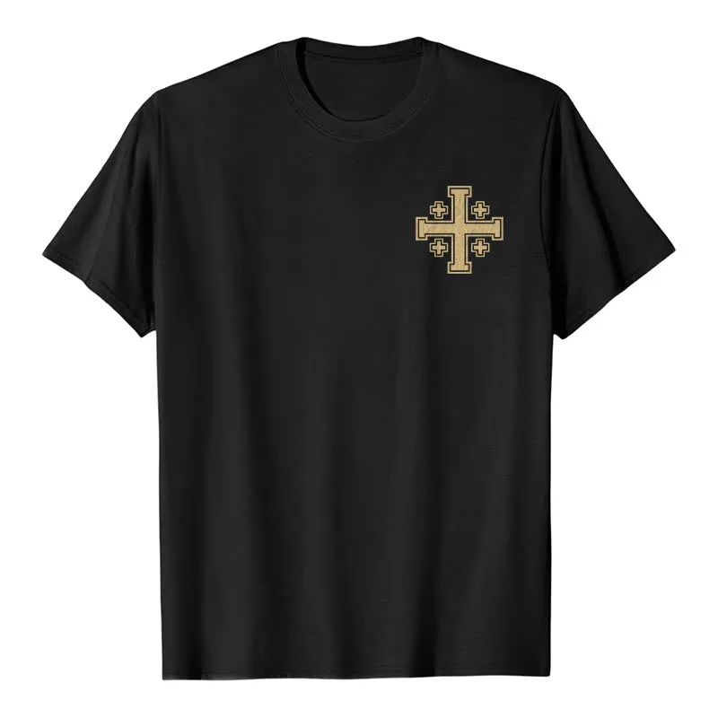 Christianartworkshop Vintage Distressed Jerusalem Cross Dual Side Scripture Faith Premium Short Sleeve T-Shirt sold by Christian Art Workshop product image thumbnail 2