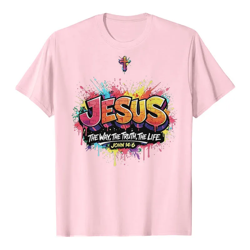 Christianartworkshop "Jesus The Way The Truth The Life John 14:6" Graffiti Splash Cross Premium Short Sleeve T-Shirt sold by Christian Art Workshop product image thumbnail 4