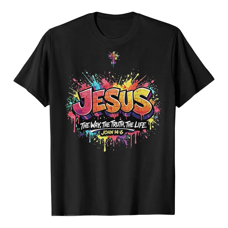 Christianartworkshop "Jesus The Way The Truth The Life John 14:6" Graffiti Splash Cross Premium Short Sleeve T-Shirt made by Christian Art Workshop