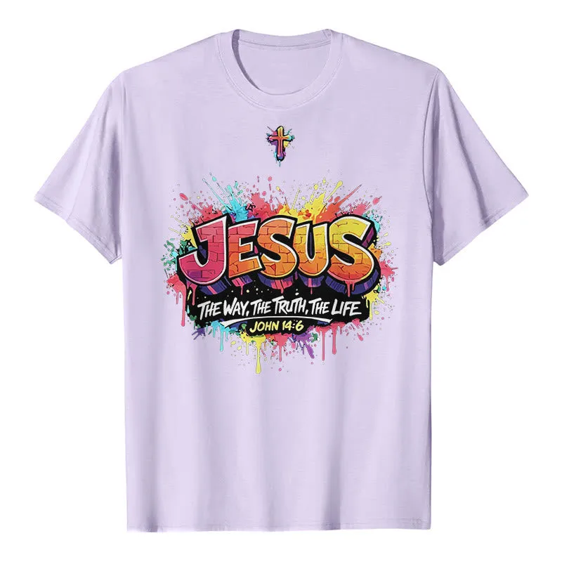 Christianartworkshop "Jesus The Way The Truth The Life John 14:6" Graffiti Splash Cross Premium Short Sleeve T-Shirt sold by Christian Art Workshop product image thumbnail 5