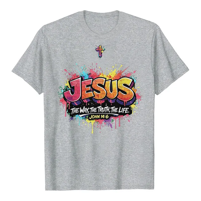 Christianartworkshop "Jesus The Way The Truth The Life John 14:6" Graffiti Splash Cross Premium Short Sleeve T-Shirt sold by Christian Art Workshop product image thumbnail 2