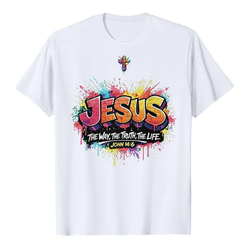 Christianartworkshop "Jesus The Way The Truth The Life John 14:6" Graffiti Splash Cross Premium Short Sleeve T-Shirt sold by Christian Art Workshop product image thumbnail 3