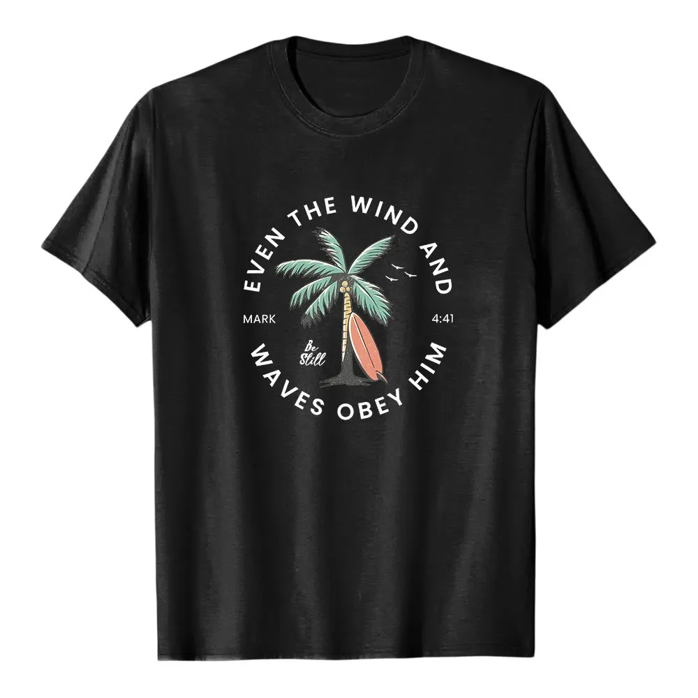 Christianartworkshop Mark 4:41 "Even The Wind And Waves Obey Him" Beach Graphic Premium Short Sleeve T-Shirt sold by Christian Art Workshop product image thumbnail 4