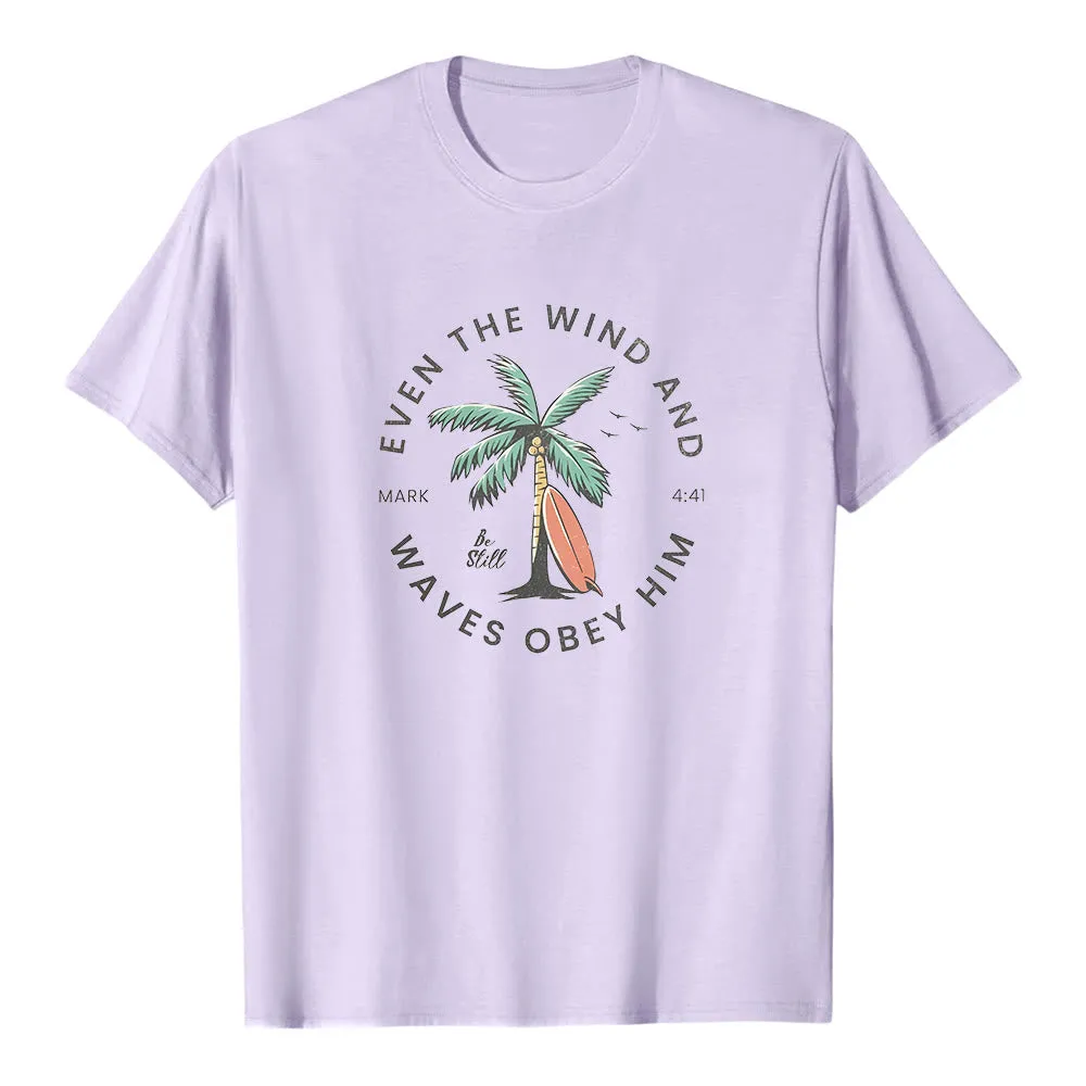 Christianartworkshop Mark 4:41 "Even The Wind And Waves Obey Him" Beach Graphic Premium Short Sleeve T-Shirt sold by Christian Art Workshop product image thumbnail 5