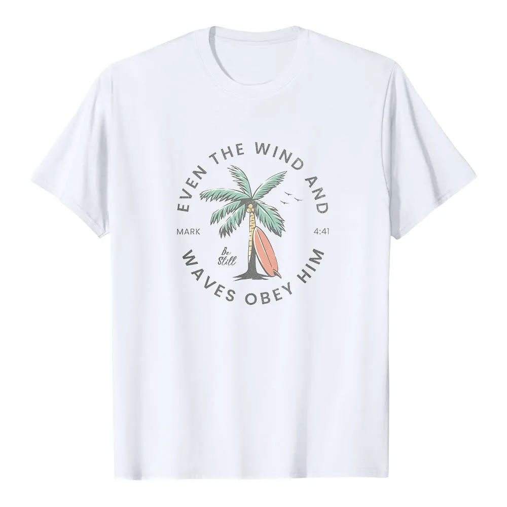 Christianartworkshop Mark 4:41 "Even The Wind And Waves Obey Him" Beach Graphic Premium Short Sleeve T-Shirt sold by Christian Art Workshop product image thumbnail 2