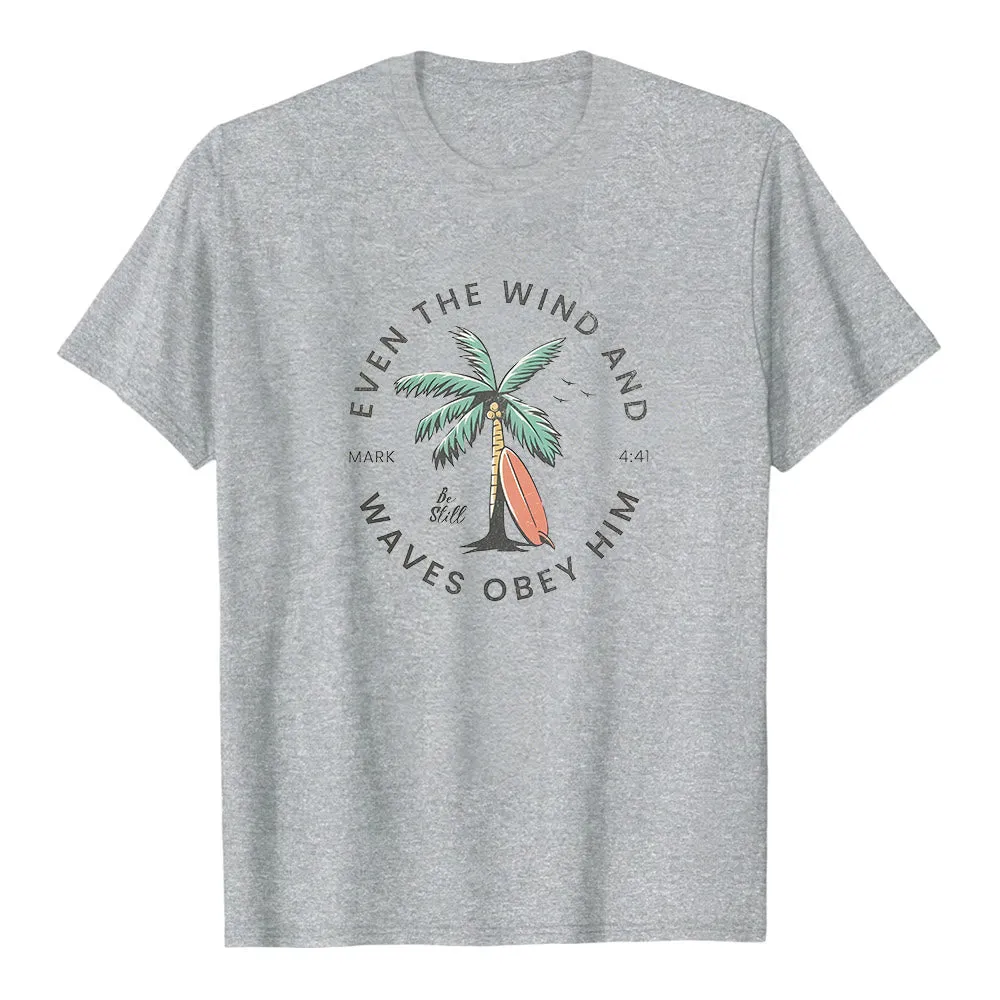 Christianartworkshop Mark 4:41 "Even The Wind And Waves Obey Him" Beach Graphic Premium Short Sleeve T-Shirt sold by Christian Art Workshop product image thumbnail 3