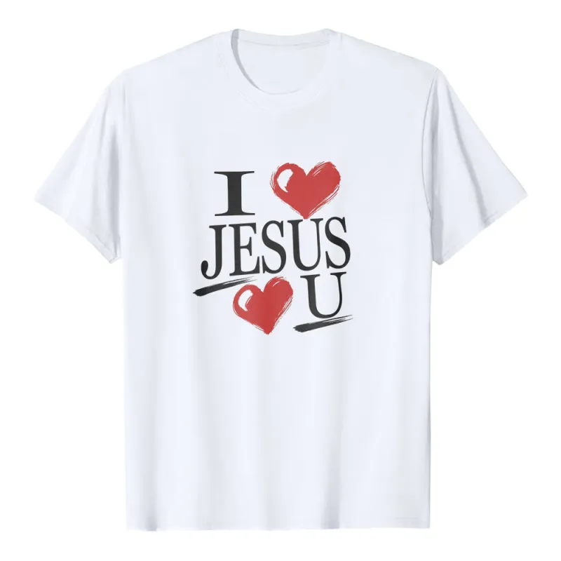 Christianartworkshop "I Love Jesus and You" Dual Heart Faith Premium Short Sleeve T-Shirt made by Christian Art Workshop