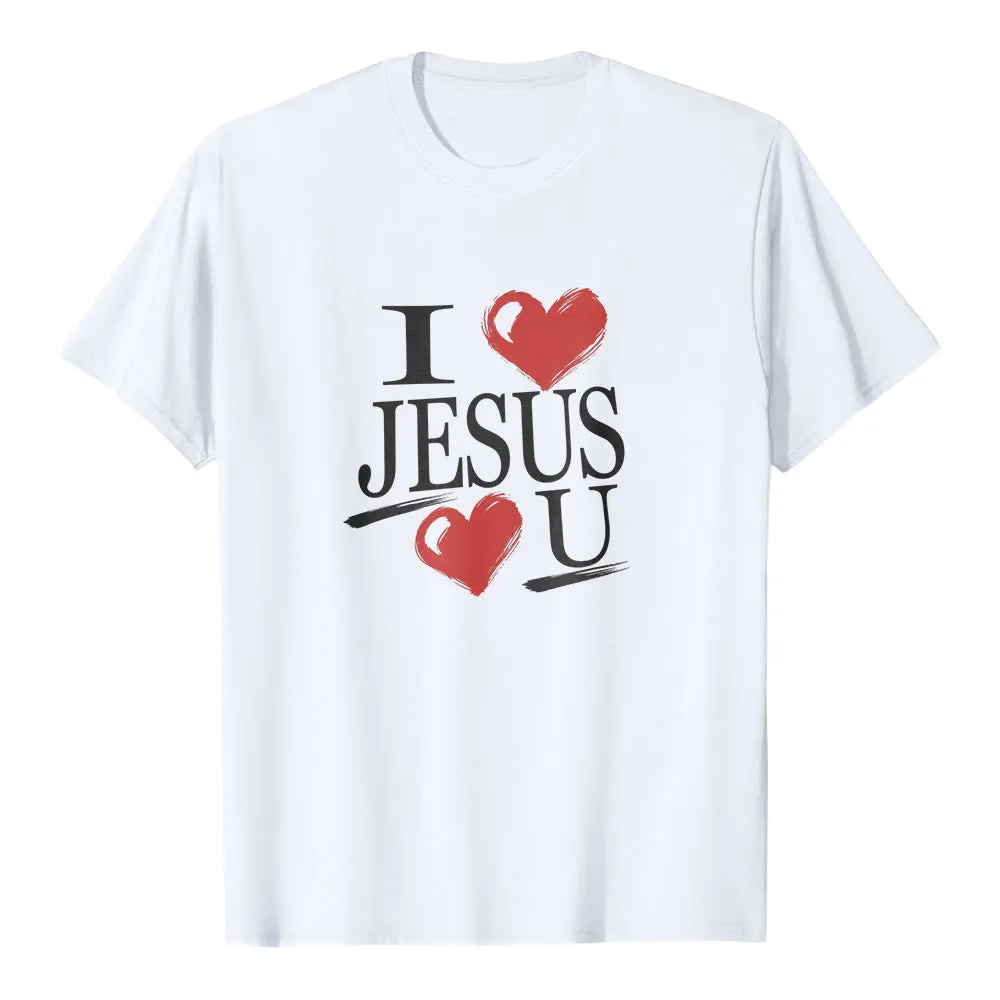 Christianartworkshop "I Love Jesus and You" Dual Heart Faith Premium Short Sleeve T-Shirt sold by Christian Art Workshop
