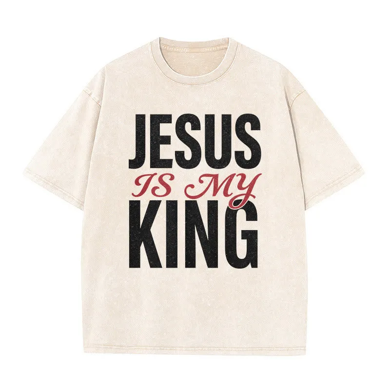 Christianartworkshop Jesus Is My King Casual Believer Washed Unisex T-Shirt sold by Christian Art Workshop product image thumbnail 3