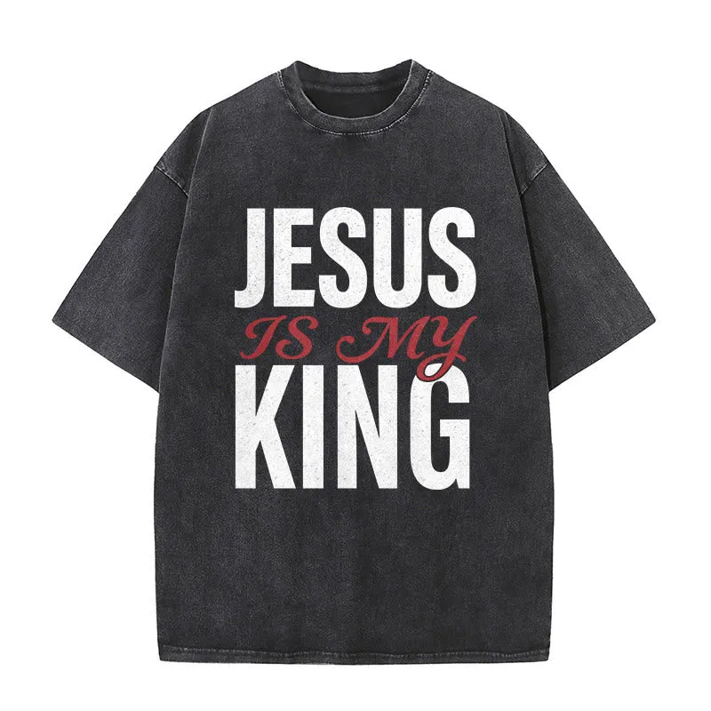 Christianartworkshop Jesus Is My King Casual Believer Washed Unisex T-Shirt sold by Christian Art Workshop product image thumbnail 5