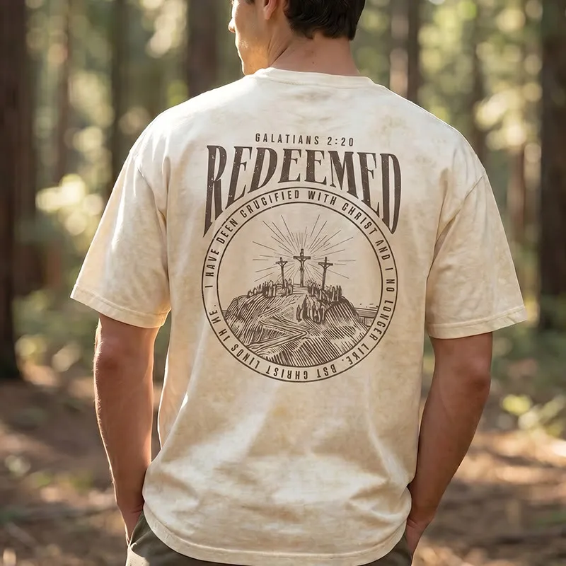 Christianartworkshop "Redeemed" Galatians 2:20 Front & Back Print Washed Unisex T-Shirt made by Christian Art Workshop