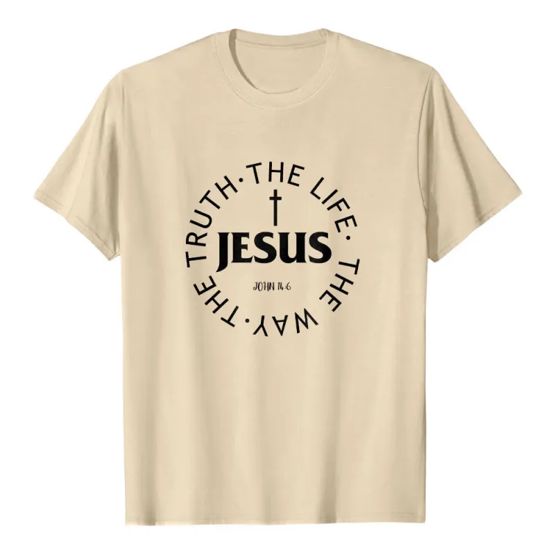 Christianartworkshop Centered Cross JESUS Circular Curved Verse Text John 14:6 Premium Short Sleeve T-Shirt made by Christian Art Workshop