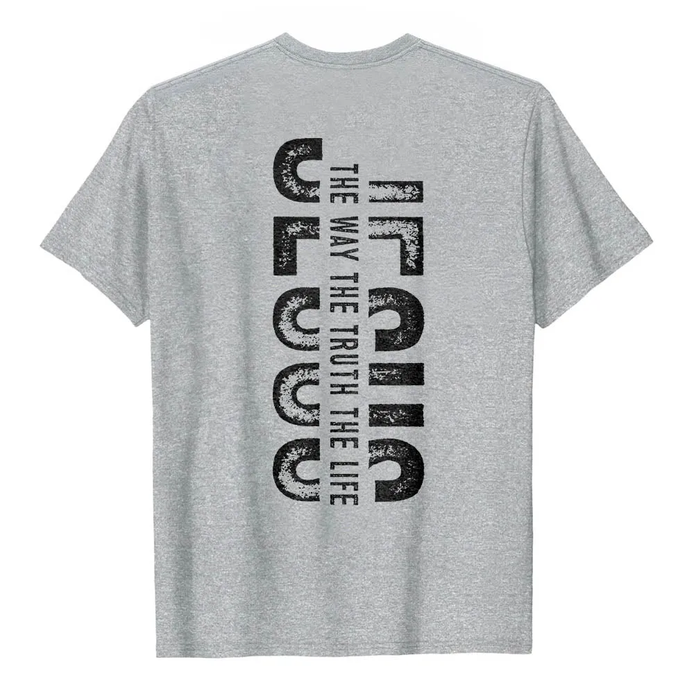 Christianartworkshop Front Cross Back Vertical Distressed JESUS The Way The Truth The Life Premium Short Sleeve T-Shirt sold by Christian Art Workshop product image thumbnail 3