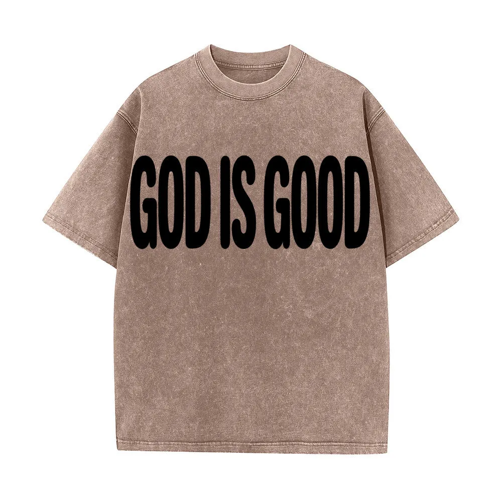 Christianartworkshop Two-Sided Oversized Bubble Block GOD IS GOOD Front ALL THE TIME Back Plain Bold Text Vintage Washed T-Shirt sold by Christian Art Workshop product image thumbnail 5