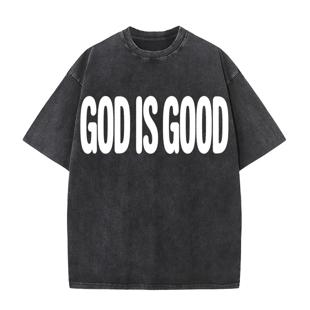 Christianartworkshop Two-Sided Oversized Bubble Block GOD IS GOOD Front ALL THE TIME Back Plain Bold Text Vintage Washed T-Shirt sold by Christian Art Workshop product image thumbnail 2
