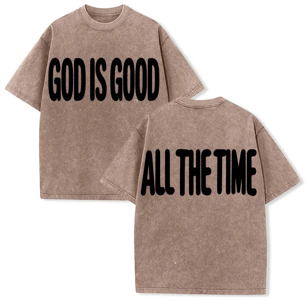 Christianartworkshop Two-Sided Oversized Bubble Block GOD IS GOOD Front ALL THE TIME Back Plain Bold Text Vintage Washed T-Shirt sold by Christian Art Workshop product image thumbnail 4