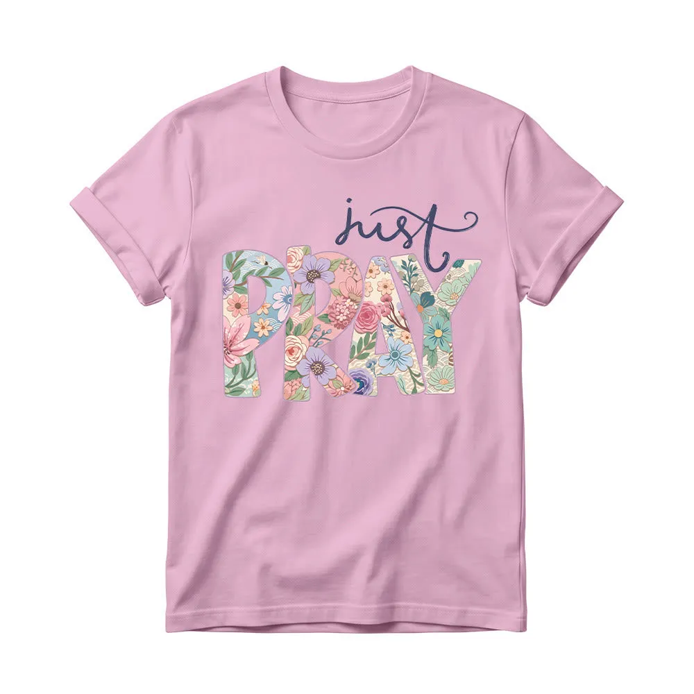 Christianartworkshop Floral Fill Pray Letter Top Cursive Just Women’s Crewnecks T-shirt sold by Christian Art Workshop product image thumbnail 5