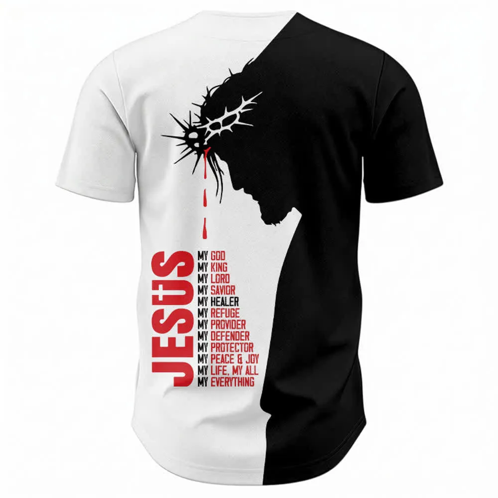 Christianartworkshop Jesus My Everything Split Faith Unisex Baseball Jersey sold by Christian Art Workshop product image thumbnail 3