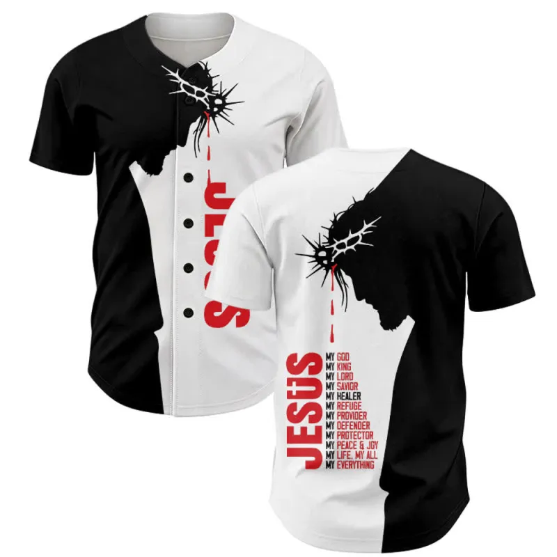 Christianartworkshop Jesus My Everything Split Faith Unisex Baseball Jersey made by Christian Art Workshop