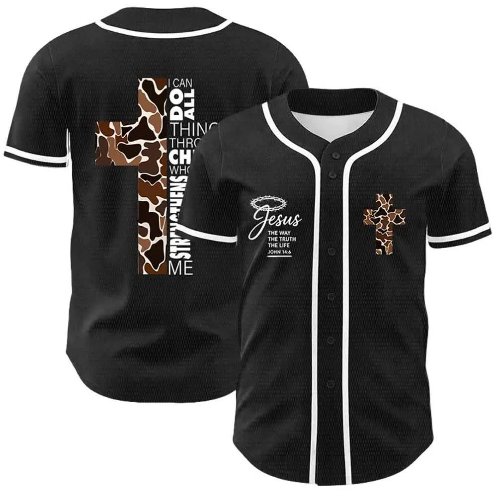 Christianartworkshop Leopard Print Cross I Can Do All Things Through Christ Unisex Baseball Jersey sold by Christian Art Workshop product image thumbnail 4